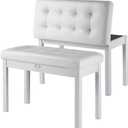 Premium Duet Piano Bench with Storage – 3 Inches Plush PU Leather Seat, Solid Wooden Legs, Comfortable Piano Seat for Two - White, Large Bulky