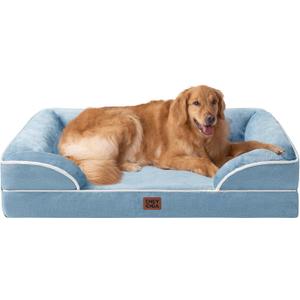 EHEYCIGA Orthopedic Dog Beds for Extra Large Dogs, Waterproof Memory Foam XL Dog Bed with Sides, Non-Slip Bottom and Egg-Crate Foam Big Pet Bed with Washable Removable Cover, Washed Blue (44.0"L x 32.0"W x 6.5"Th)