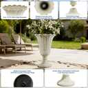 24" Tall Urn Planters for Outdoor Plants, Urns and Pedestal, Beige | Resin HDPE Weather-Resistant Material, Vintage Petal Design Outdoor Planters with Drainage Holes, Flower Pots/Vase/Porch Door, 23.62"H x 15.75"W x 19.69"D