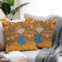 Thanksgiving Scare Crow Outdoor Waterproof Pillow Covers 16x16 Pack of 2 Vintage Pumpkin Leaf Wood Texture Decorative Outdoor Pillow Covers Square Cushion Cases for Patio Furniture Pergola Couch (Yellow Orange)