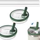 2 Pack 40 oz Tumbler Flip Straw Lid Replacement Compatible for Stanley Quencher, Leak-Proof Splash Resistant Tumbler Lids,Reusable Tumbler Cover for Stanley Cup (Dark Green)