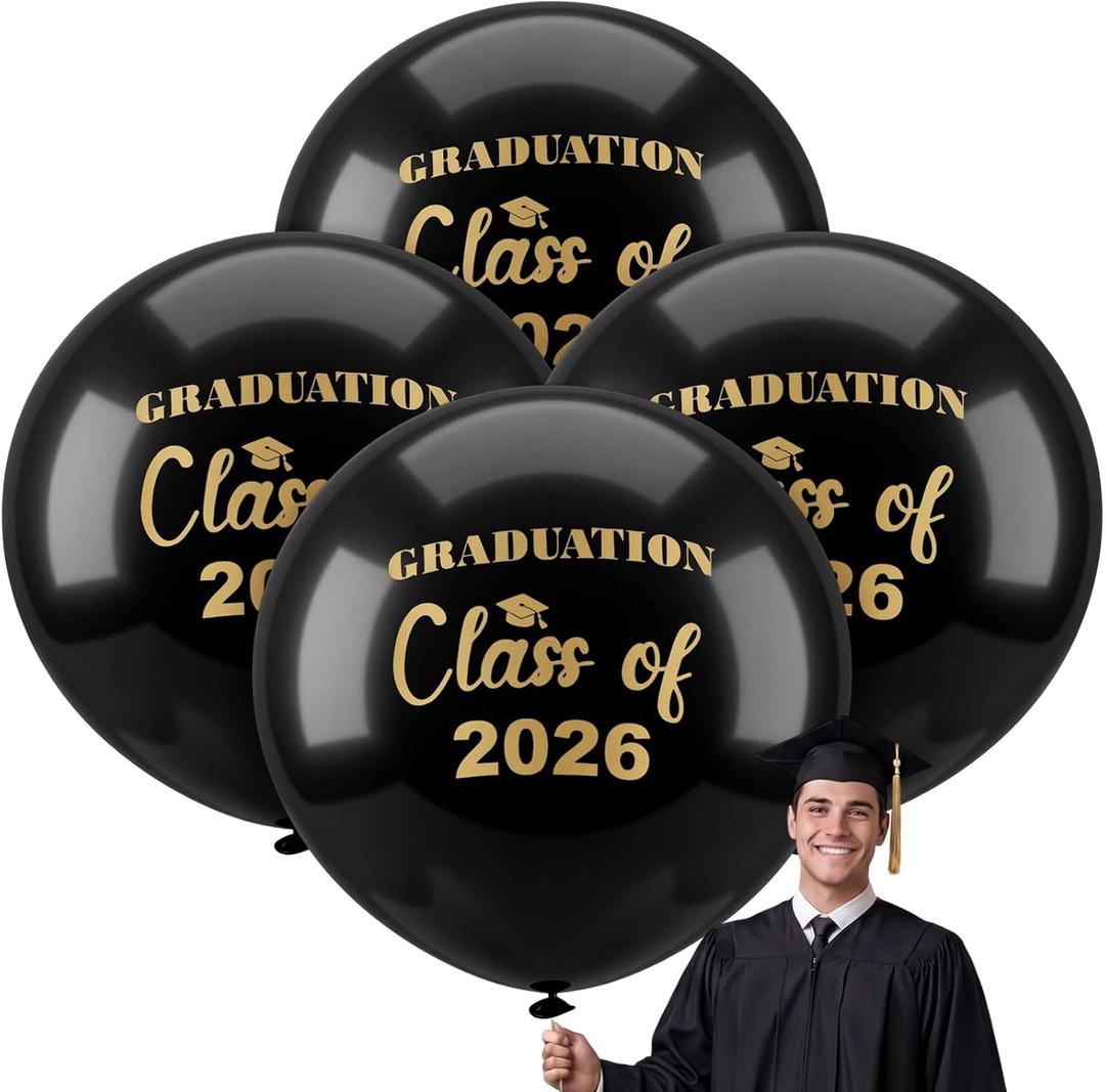 Kasyat 4 Pcs 36 Inch Extra Large Graduation Balloons Class of 2026 Balloons Latex Jumbo Giant Congrats Grad Balloon for College, High School, University Graduation Party Decorations