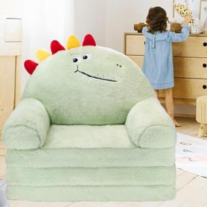 Toddler Chair Toddler Couch: 2-in-1 Kids Chairs Comfy Kids Sofa Fold Out for Girls and Boys 1-3 Years Old, Green Dinosaur