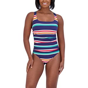 Nautica Women's Standard One Piece Swimsuit Crossback Tummy Control Quick Dry Removable Cup Adjustable Strap Bathing Suit L