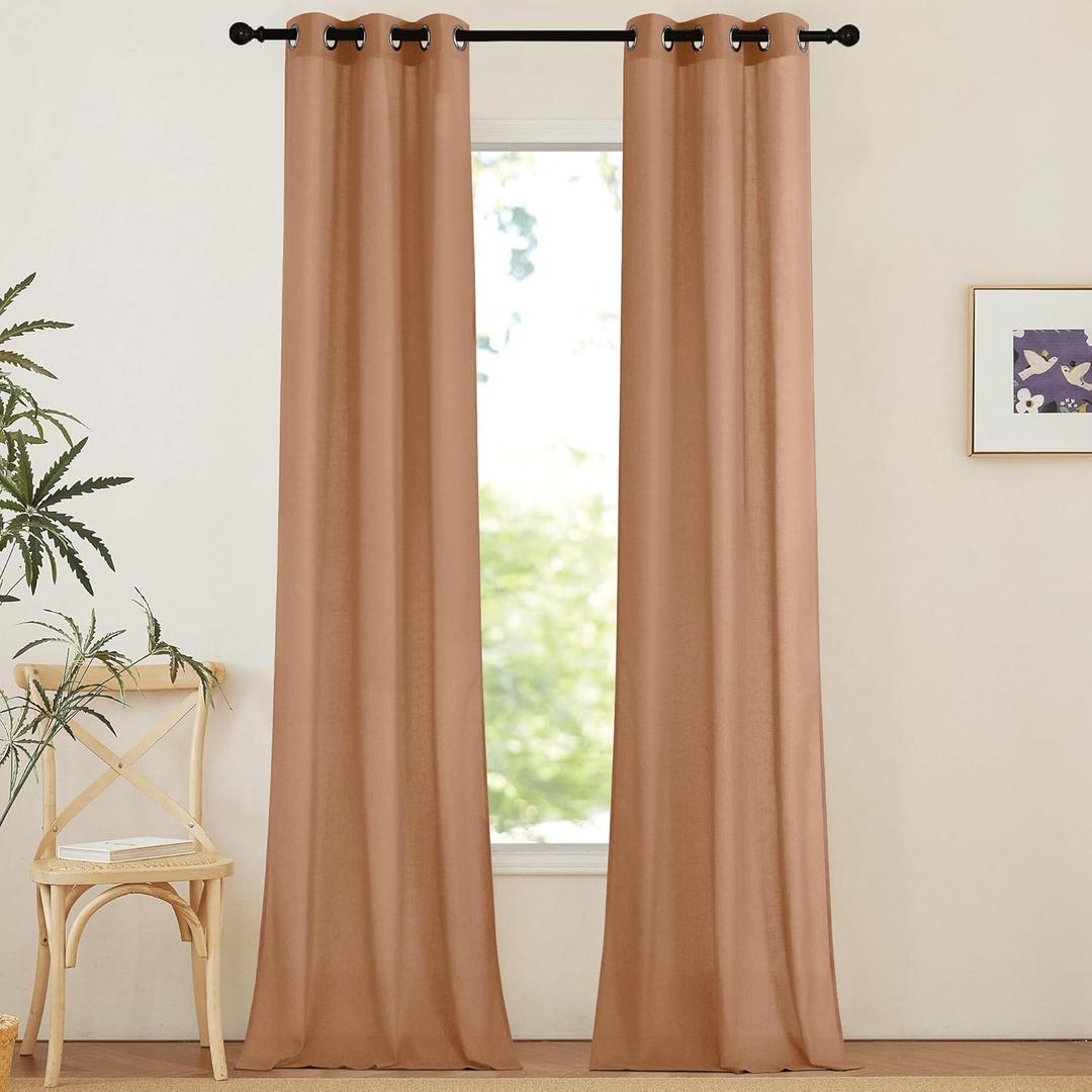 NICETOWN Linen Curtains 96 inches Long for Living Room, Grommet Semi Sheer Drapes Linen Weave Window Treatments Privacy Added with Light Filtering for Bedroom, Burnt Orange, W34 x L96, 2 Panels