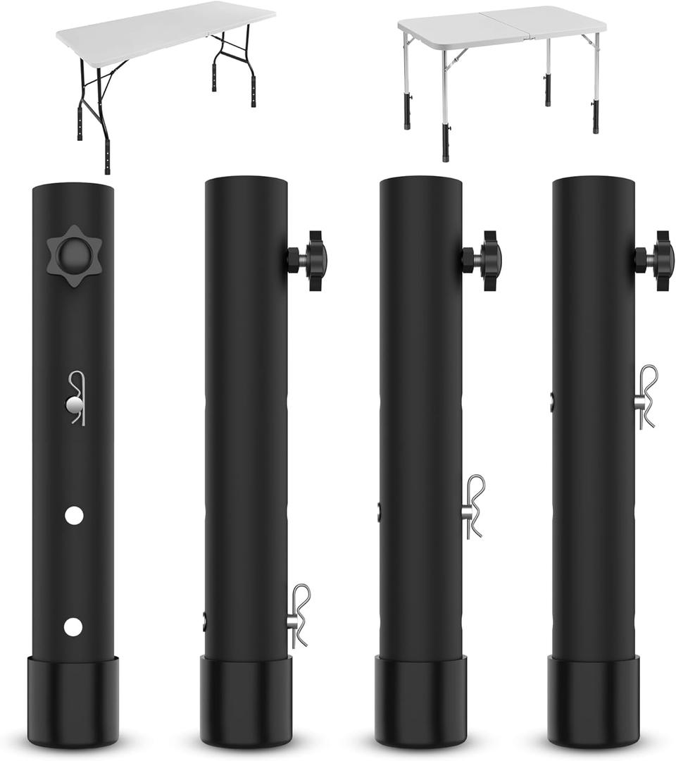 Table Leg Extenders 3 Levels Height Adjustable Folding Table Leg Risers Extensions Portable Fit Straight/Bent Legs to Raise Table to Relieve Back Pain, No Tools Easy Installation (4 Pack Black)