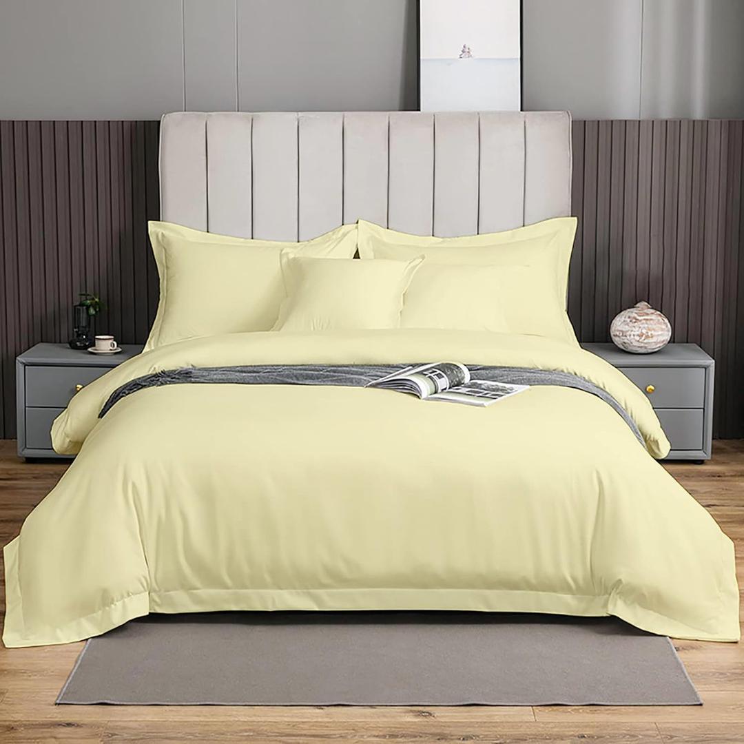 eBeddy Linens 800 TC Ultra Silky Soft Egyptian Cotton Oversized King 120x98 Size 3-Pieces Duvet Cover Hidden Zipper Closer & Corner Ties Durable and Fade Resistant Ivory Solid