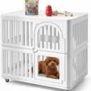 Plastic Dog Crate with Wheels, Single Door Indoor Outdoor Dog Kennel with Clear Acrylic Window, Ventilated, Easy Clean & Easy Assemble Pet Cage for Small/Medium Dogs