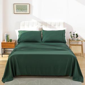 Whitney Home Textile King Size Sheets Set, Soft Microfiber Hotel Bed Sheets King Size, Extra Deep Pocket, Luxury Breathable Bedding Sheet & Pillowcase Sets, 4 Piece Wrinkle Free Oeko-Tex, Olive Green