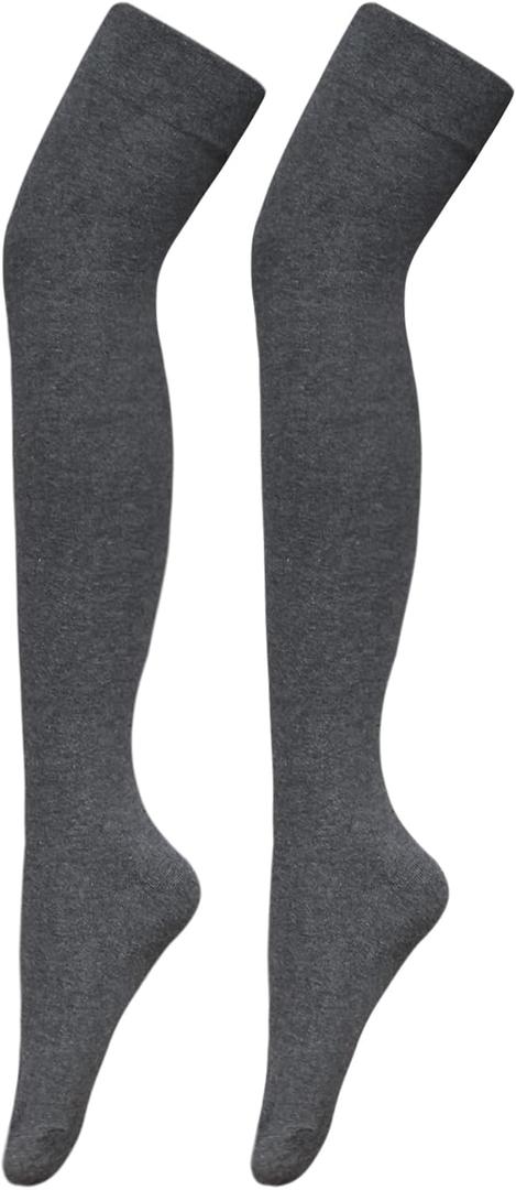 Bestjybt Women Thigh High Socks Cotton Warm Over the Knee Socks Long Knee High Boot Stockings Leg Warmer (One Size, Dark Grey)