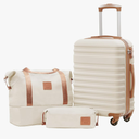 COOLIFE Luggage Carry On Luggage Suitcase Softside Wheeled Luggage Lightweight Rolling Travel Bag, White, 3 Piece Set (DB/TB/20), Luggage Set with Bags