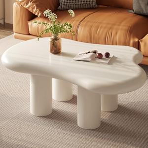 Guyii Cloud Coffee Table, Cute White Modern Tea Table, Irregular Indoor End Table for Living Room, Free Shape with 4 Legs, 35.82 Inches