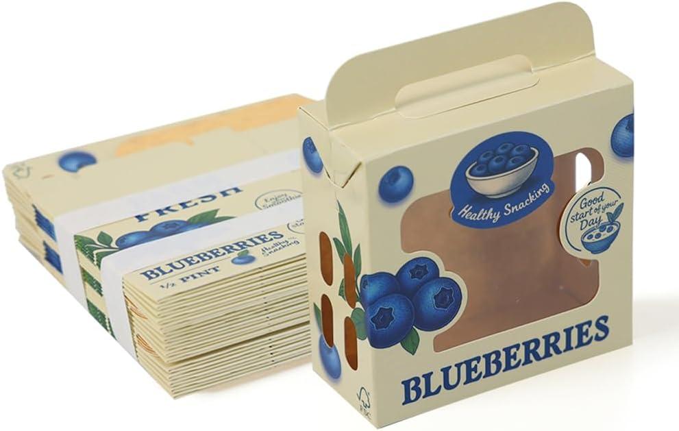 1/2 Pint Paper Berry Baskets  Food-Grade Produce Containers for Blueberries  Vented, Eco-Friendly, FSC-Certified Blueberry Storage Gift Boxes for Farmers Market & Home Use (Pack of 25)