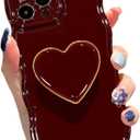 Cute Case for iPhone 15 Pro Max 6.7'', Wine Red Soft TPU Shape Shockproof Protective Cover with Stand, Luxury Bumper Wave Frame Curly Shape Love Heart Holder Kickstand Phone Case for Girls Women