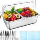 Tessco for you Ice Food Spice Serving Display Countertop Chilled Condiment Container Set with Lid, Stainless Steel Salad Caddy for Buffet Restaurant Kitchen Party(2 Compartments)