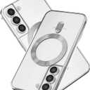 Magnetic for Samsung Galaxy S21 Case,Electroplated Edge Clear Back Slim Protective Phone Case with Camera Protection,Compatible with MagSafe,Silver Edge