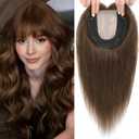 Hair Toppers for Women Real Human Hair, 360 3D Toppers Pieces for Women with Thinning Crown Wispy Bangs 16 Inch Upgrade Big Basement (Medium Brown, 16 Inch Wispy Bangs)