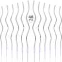 48 Pieces Twisty Birthday Spiral Cake Candles with Holders Long Thin Curly Coil Metallic Cake Cupcake Candles for Birthday Wedding Party Decoration(Metallic Silver)