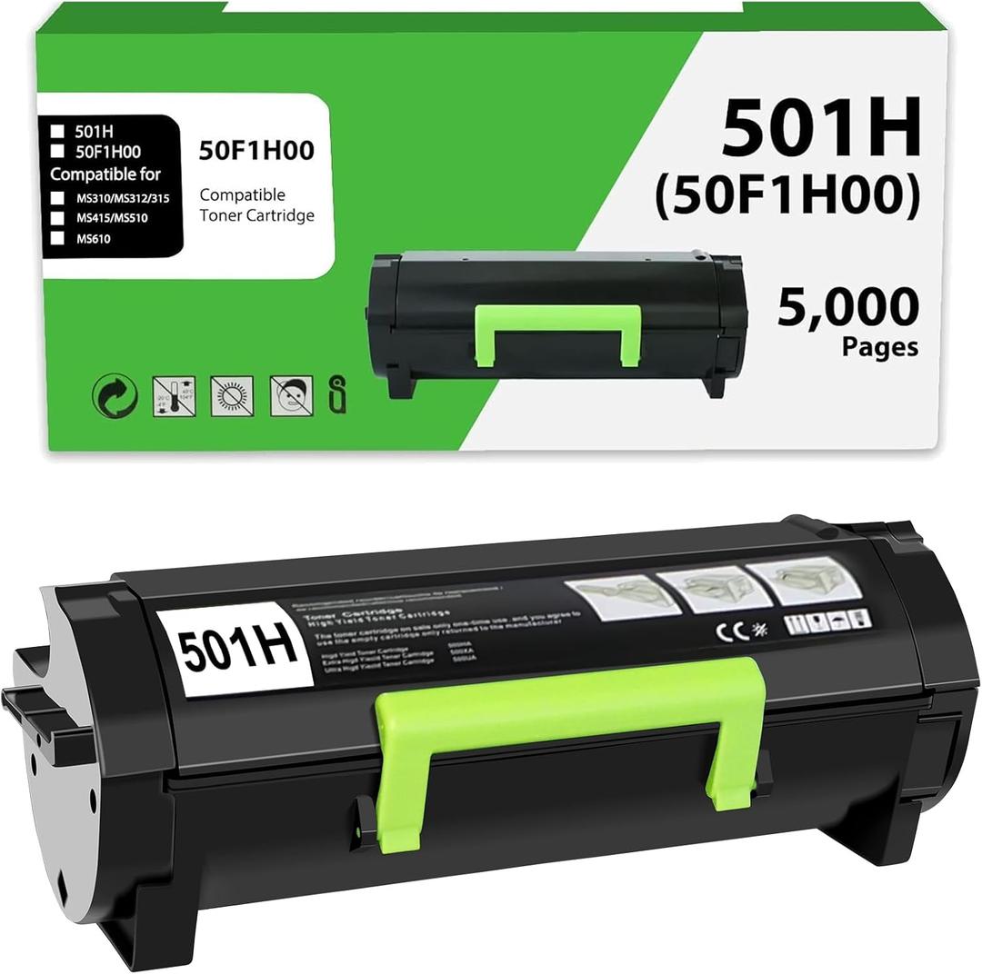 50F1H00 501H Toner Cartridge Compatible for Lexmark ms312dn Toner 50F1000 501H Black Cartridges for MS310dn MS312 MS410dn MS510 MS510dn MS610 MS610dn MS315dn MS415dn Printer (5,000 Pages 1 Pack)