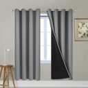 Yakamok Gray Full Shading Curtain Panels for Windows, 2 Thick Layers Thermal Insulated Drapes with Black Liner for Living Room(52Wx72L, Grey, 2 Panels)