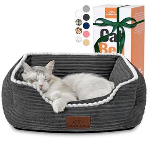 Cat Dog Bed for Pets, Rectangle Pet Bed Gift for Puppy and Kitten, Machine Washable Calming Fluffy Pet Couch Sofa for Indoor Outdoor, Portable Soft Cat Bed with Non-Slip Bottom (Small, Dark Grey)