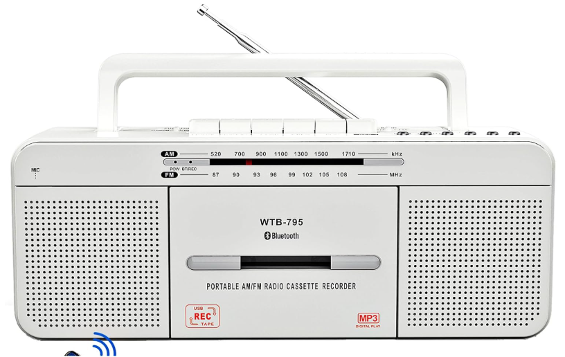 Cassette Player Boombox, Portable AM/FM Radio Stereo with Bluetooth, USB, Dual Big Speaker, Earphone Jack, Record to Cassettes/USB via Mic,Cassette to MP3 Converter,AC/DC Powered