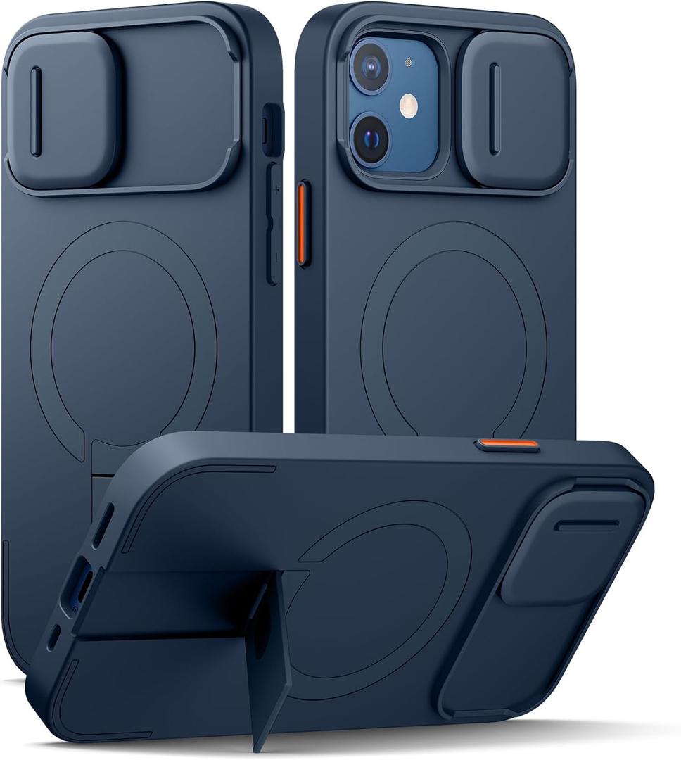 SURITCH for iPhone 12/12 Pro Case with Magnetic Camera Slide Cover and Adjustable Kickstand, Compatible with MagSafe, Shockproof Bumper Case Slim Protective Cover for iPhone 12/12 Pro 6.1 Inch, Blue