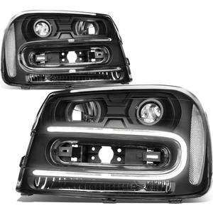 Auto Dynasty Pair of Black Housing Clear Corner LED U-Running Projector Headlight Headlamps Compatible with Chevy Trailblazer 02-09