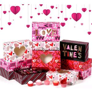 Funnymoom 28 Pcs Valentines Cookie Gift Boxes with Window and 400 Pcs Cupcake Liners Set 8.7 x 5.5 x 2.8 Inch Valentines Day Bakery Cookie Boxes Mini Baking Cups for Sweet Day Party Favors Supplies