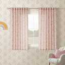 Pink Floral Linen Curtains 45 Inch Length 2 Panels Set Patterned Semi Sheer Girls Bedroom Back Tab Rod Pocket Farmhouse Boho Short Cute Dusty Pink Blush Kitchen Cafe Window Curtain Drapes 52x45