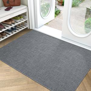 LUMI Large Indoor Door Mat, Ultra Thin Door Mat Indoor Non Slip Rubber Backing, Easy Clean Low Profile Door Mats for Inside House, Patio, Gray 36"x59"