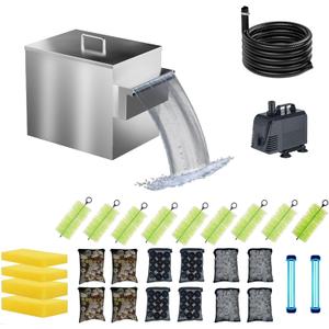 Carefree Fish Koi Pond Multi-Layer Filter Box 304 Food-Safe Stainless Steel Construction Garden Water Waterfall Filtration with Water Pump(Patent No.:US D1067273S)