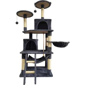 Cat Tree 60.63 inches Cat Tower for Indoor Cats, Multi-Level Cat Condo Furniture with Scratching Posts, Plush Perches, Activity Center with Cozy Basket & Hammock for Cats (Darkgray)