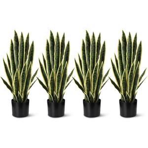 Crowye 4 Pack 2.25 Ft Tall Artificial Snake Plant Faux Sansevieria Plant Large Fake Snake Bulk in Pot for Home Office Housewarming Gift