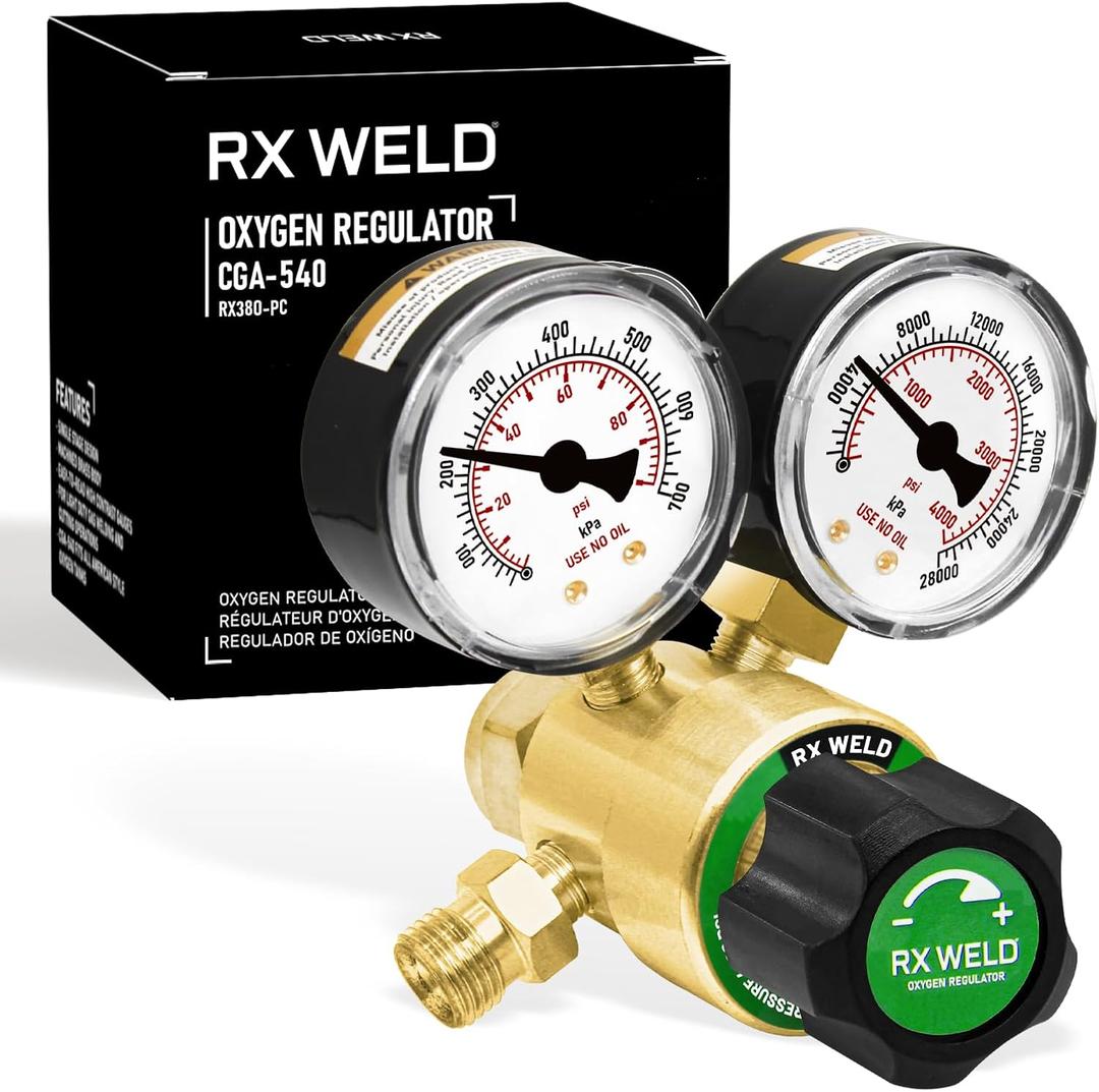 RX WELD Oxygen Regulator Welding Gas Gauges CGA 540 Inlet Oxy for V-Style Torch Cutting Kit, PC-Handle