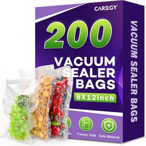 CAREGY Vacuum Sealer Bags 200 Quart 8" x 12" with BPA Free for Food Storage Meal Prep or Sous Vide