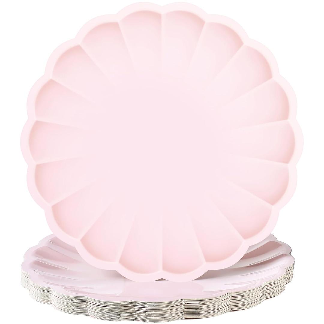 30 Pcs Large Scalloped Paper Plates 9.5 Inch Shell Edge Disposable Dinner Plates for Birthday Wedding Baby Shower Party Decorations(Light Pink)