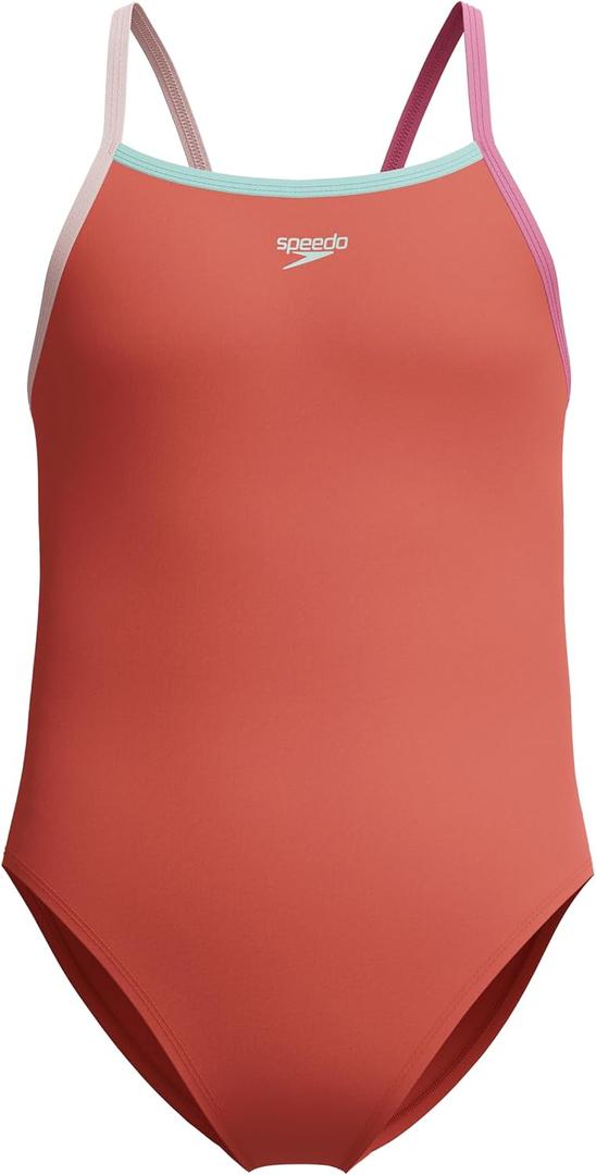 Speedo Girl's Swimsuit One Piece Thin Straps (Orange) Tropic Coral, 10