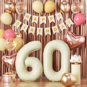 60th Birthday Decorations Women Retro Blush Pink Sixty Sand White Cream Birthday Balloons Happy 60th Banner Rose Gold Number 60 Balloon for 60 Year Old Women Bday Party Decor Foil Streamers Supplies