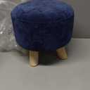 Asense Small Round Ottoman Foot Rest Stool Corduroy Fabric Padded Seat Footstool Ottoman with Anti-Slip Wooden Legs (Navy Blue,Corduroy)