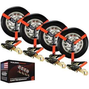 VULCAN Car Tie Down with Snap Hooks - Lasso Style - 2 Inch x 96 Inch - 4 Pack - PROSeries - 3,300 Pound Safe Working Load