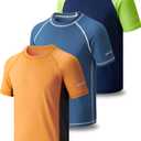 Liberty Pro 3 Pack Boys' UPF 50+ Rash Guard Short Sleeve Swim Shirts, Quick Dry UV Protection Swimwear for Kids (Medium, Navy/Orange/Dusty Blue)