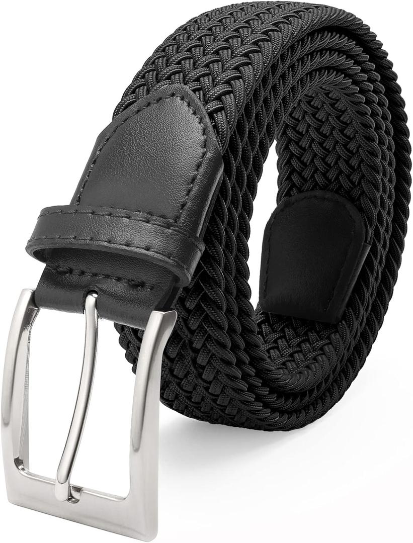 FAIRWIN Men's Golf Belt, Stretch Braided Elastic Woven Casual Jeans Belts 1 3/8" Nylon Web Work Belts for Men (Black, M)