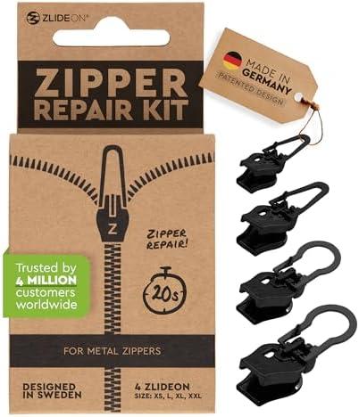 ZlideOn Zipper Pull Replacement - Black, Normal Multipack (4 Pieces) - Instant Zipper Replacement Slider for Metal Zippers