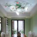 Pastoral Floral Ceiling Lights 4-Light Pink Rose Flush Mount Ceiling Lamp Glass Shade Ceiling Lighting Fixture for Kitchen Island Bedroom Living Room Cafe Bar