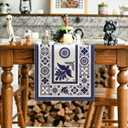 Artoid Mode Floral Bird Dia De Los Muertos Mexican Table Runner, Blue Patchwork Tiles Kitchen Dining Table Decoration for Home Party Decor 13x90 Inch
