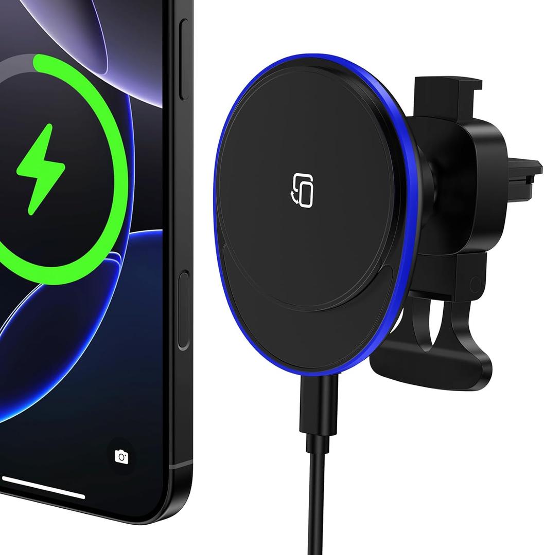 15W Magnetic Wireless Car Charger, MagSafe Car Mount Charger Fast Air Vent Car Phone Holder Charge r for iPhone 16e 16 Pro 16 15 14 13 12 Pro Max Samsung Galaxy S25 Ultra S25 Plus S24 FE S24 S23 Ultra (all black)