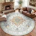 RELEANY Area Rugs 8ft Washable Non-Slip, Floral Vintage Distress Print Pattern Medallion Carpet for Living Room Bedroom Dining Room, Light Yellow Carbon Grey Orange