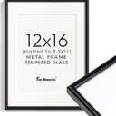 Fun Memories 12x16 Picture Frame Black, Aluminum Picture Frames 12"x16", 12x16 Picture Frame with Mat for 8.5x11, 12 by 16 Frame Real Glass, 12 x 16 Metal Frame for Home Decor