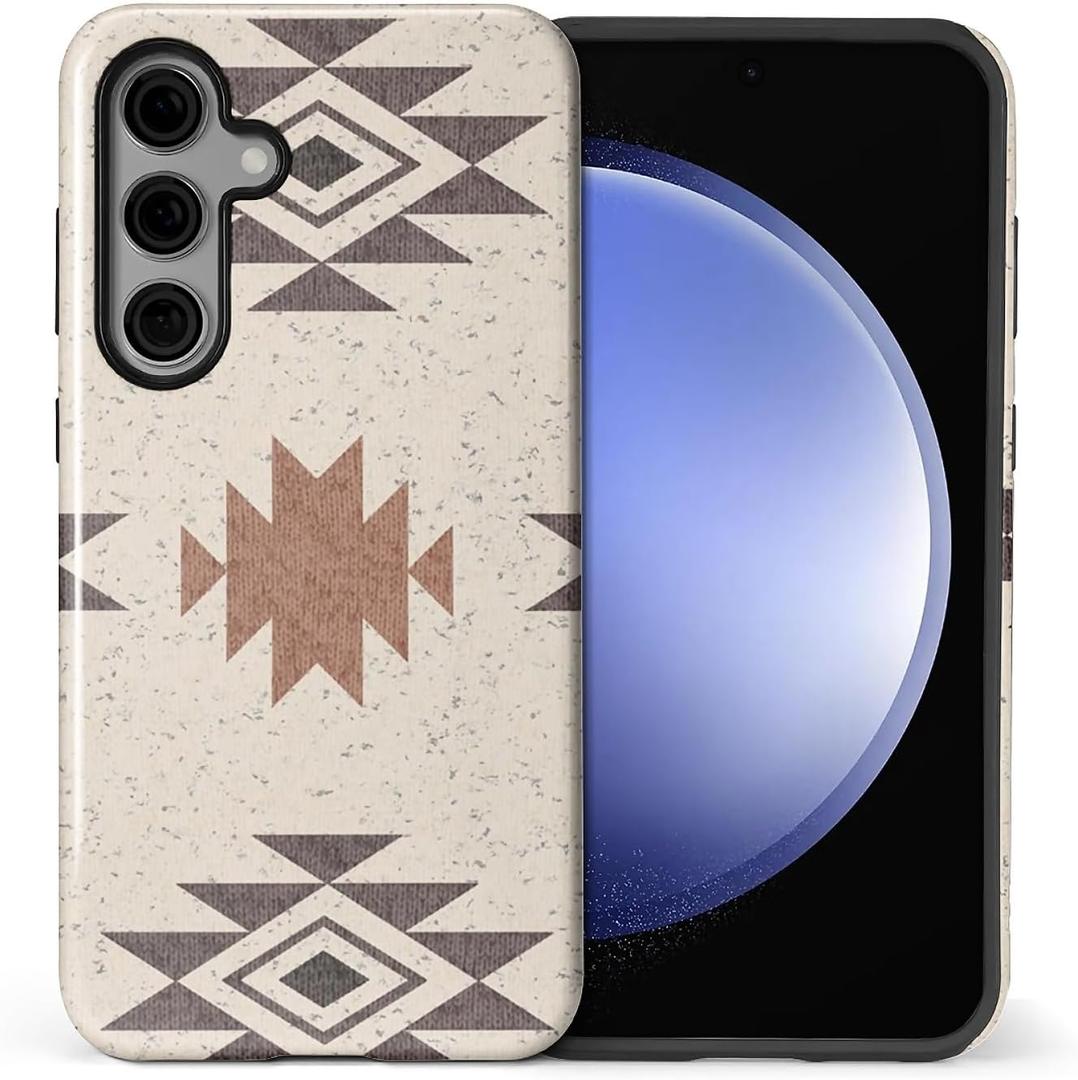 Compatible with Samsung Galaxy S25 Glossy Case for Girl Boy Full Body Design Soft Silicone Drop Shock Scratch Protection Crazy Pattern Western Boho Aztec